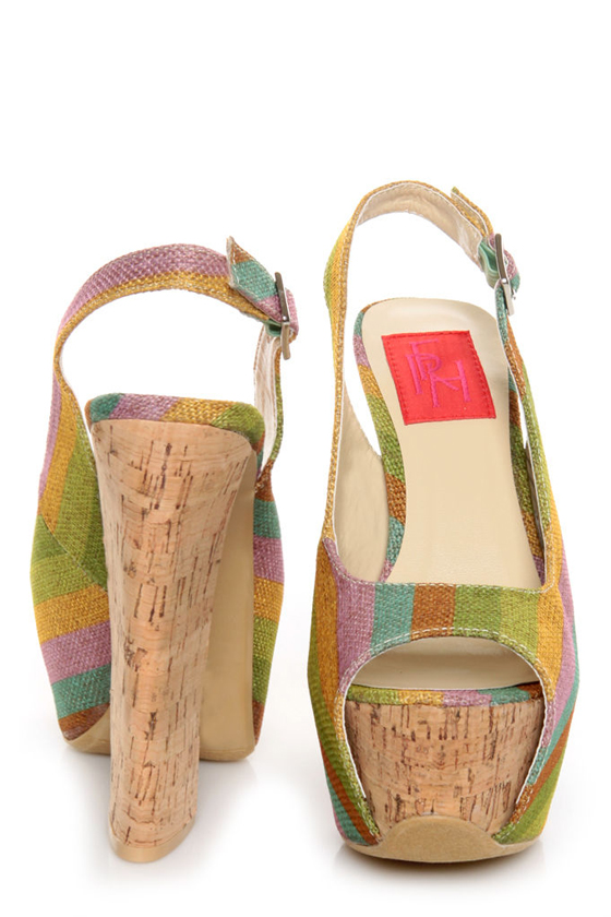 Fahrenheit Anne 22 Green Canvas Striped Platform Sandals
