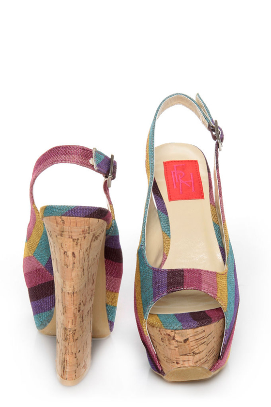 Fahrenheit Anne 22 Purple Canvas Striped Platform Sandals