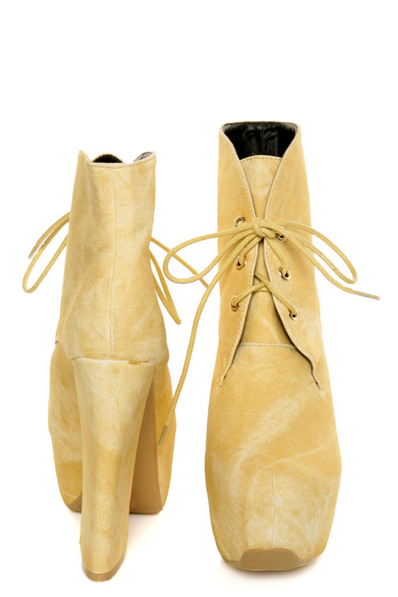 Fahrenheit Anne 31 Yellow Glitter Lace-Up Platform Booties