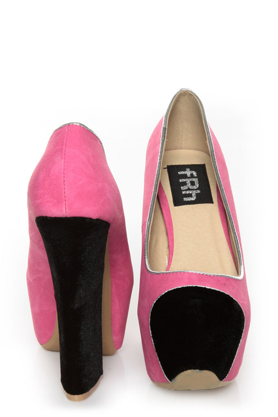 Fahrenheit Anne 41 Fuchsia and Black Cap-Toe Platform Heels