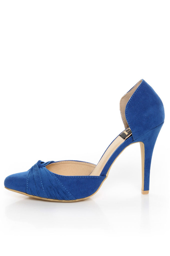 Fahrenheit CR-03 Blue Velvet Pointed D-Orsay Pumps