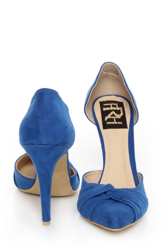 Fahrenheit CR-03 Blue Velvet Pointed D-Orsay Pumps