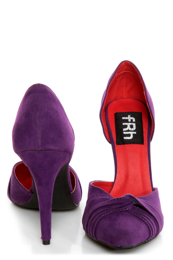 Fahrenheit CR-03 Purple Velvet Pointed D-Orsay Pumps