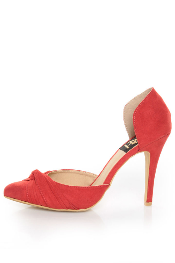 Fahrenheit CR-03 Red Velvet Pointed D-Orsay Pumps