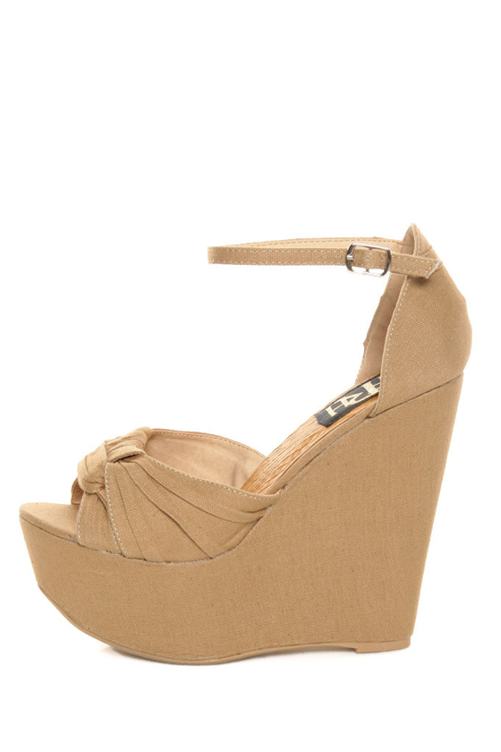 Fahrenheit Janne 06 Camel Knotty Platform Wedges