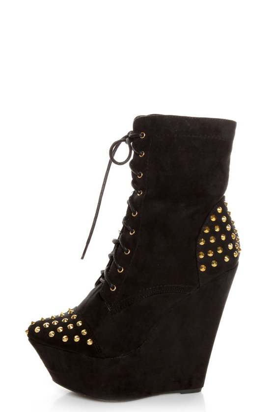 Fahrenheit Kristen 03 Black Studded Lace-Up Platform Booties