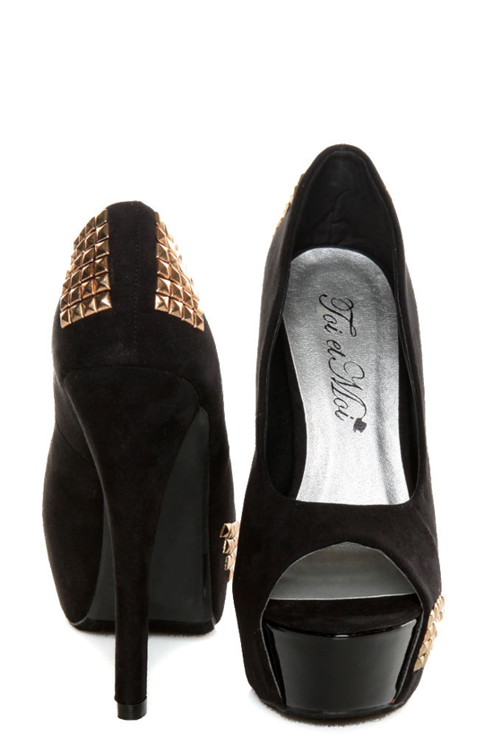 Toi et Moi Nandi 05 Black Suede Studded Platform Pumps
