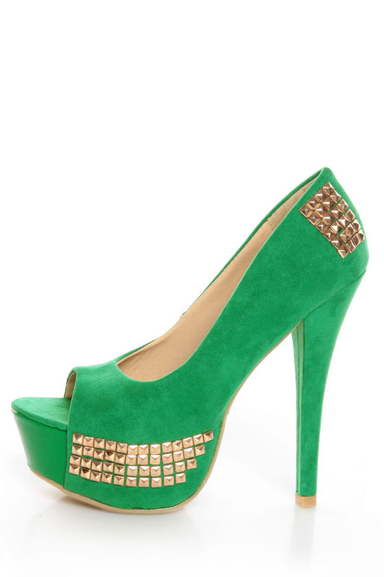 Toi et Moi Nandi 05 Green Suede Studded Platform Pumps