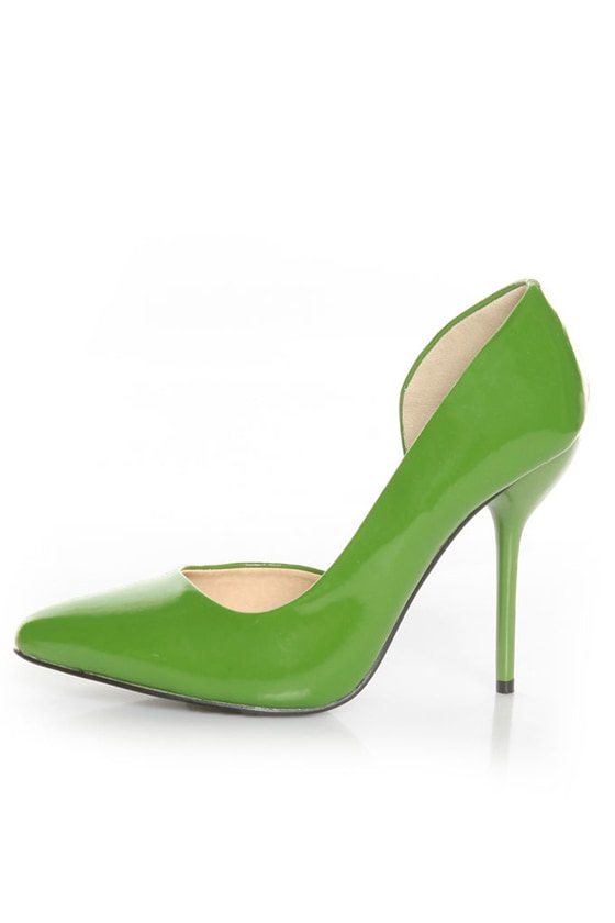 Fahrenheit Zara 01 Green Patent Pointed D'Orsay Pumps