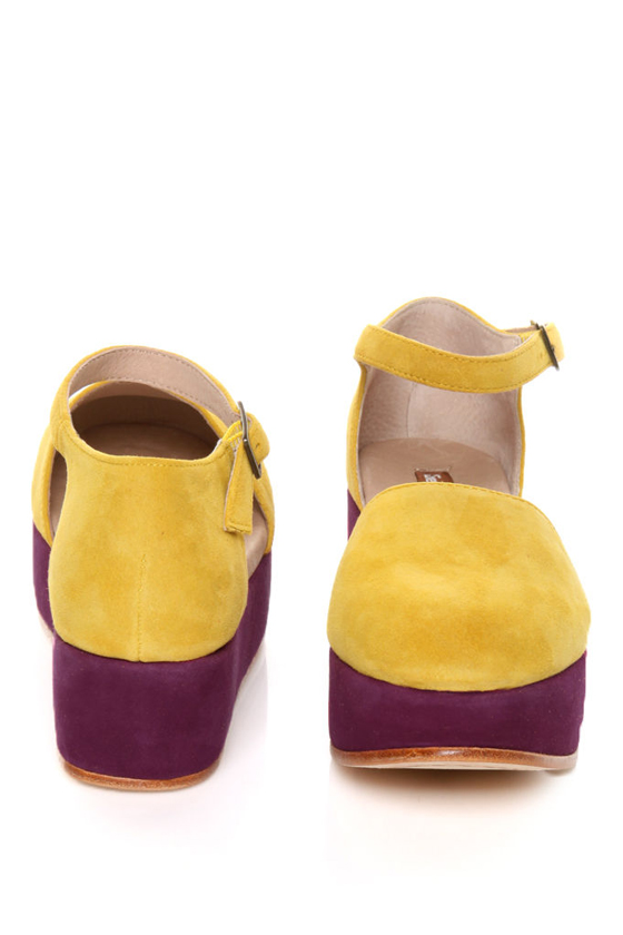 Gee'WaWa Daphne Yellow & Purple Color Block Flatform Platforms