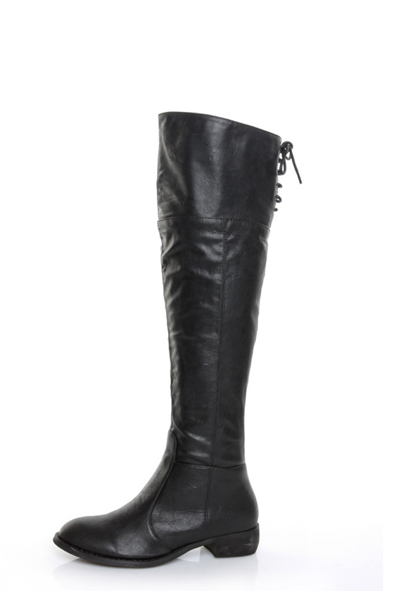 GC Shoes Kim Black Lace-Up Back OTK Riding Boots