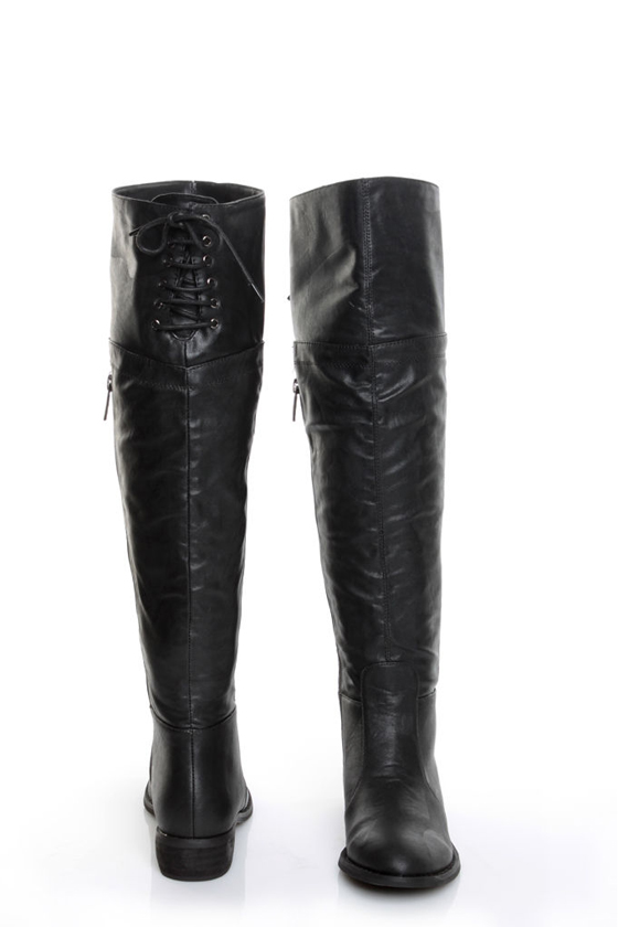 GC Shoes Kim Black Lace-Up Back OTK Riding Boots