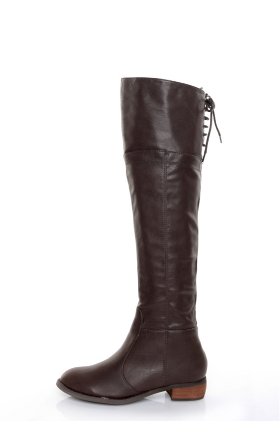 GC Shoes Kim Brown Lace-Up Back OTK Riding Boots