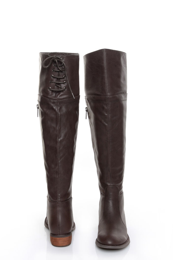 GC Shoes Kim Brown Lace-Up Back OTK Riding Boots