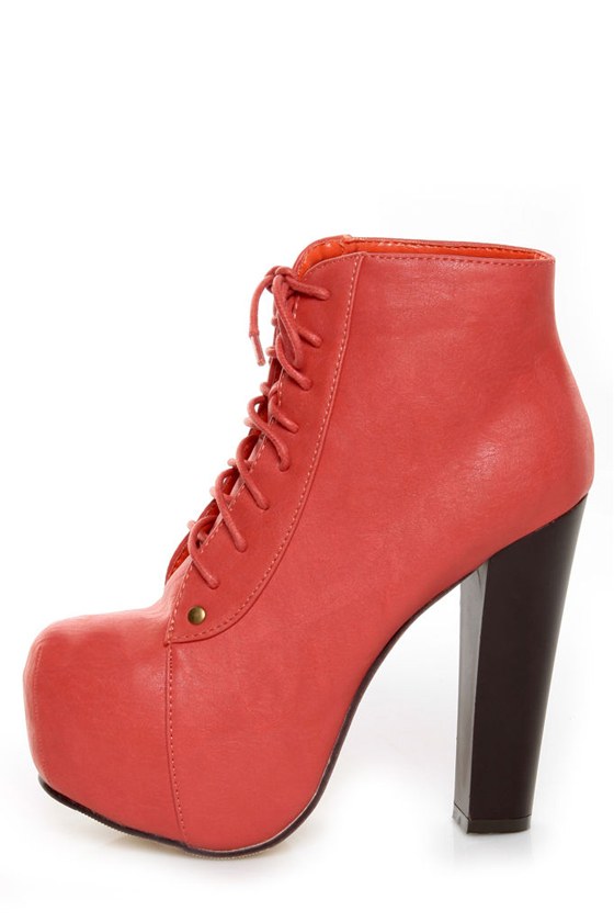 Glaze Victoria 11 Coral Lace-Up Platform Ankle Boots - $53.00 - Lulus