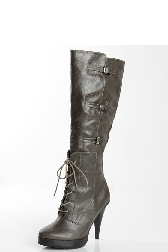 GoMax Shelby 09 Grey Knee High Heel Boot
