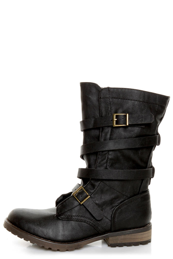 GoMax Apple Ranch 01 Black Slouchy Belted Combat Boots
