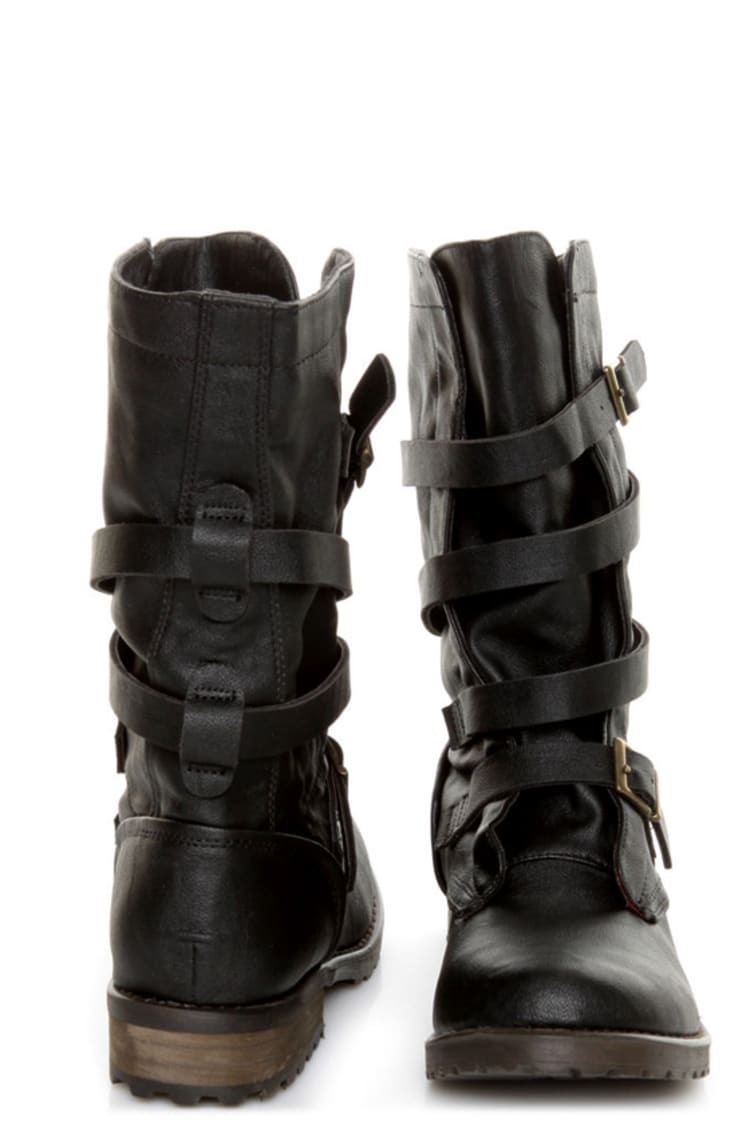 GoMax Apple Ranch 01 Black Slouchy Belted Combat Boots