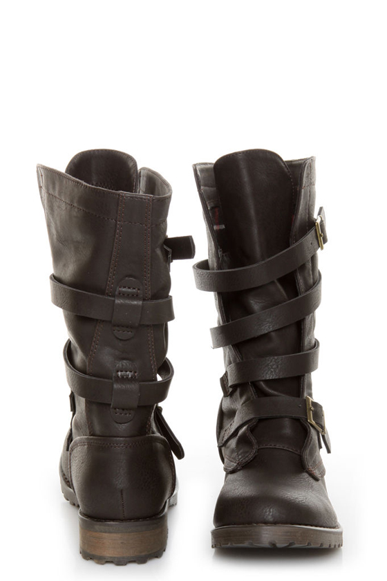 GoMax Apple Ranch 01 Brown Slouchy Belted Combat Boots