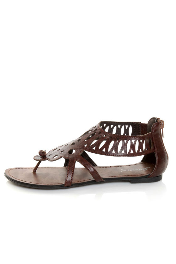 GoMax Berdine 41 Brown Cutout Cage Thong Sandals