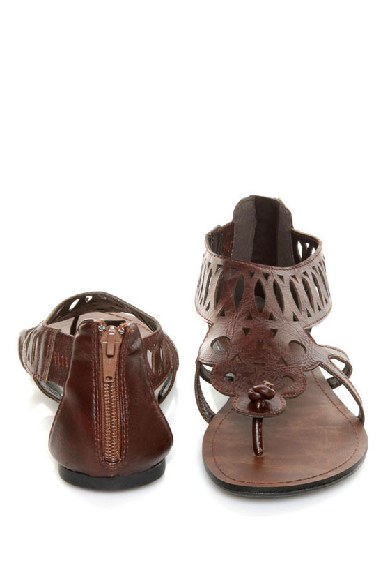 GoMax Berdine 41 Brown Cutout Cage Thong Sandals