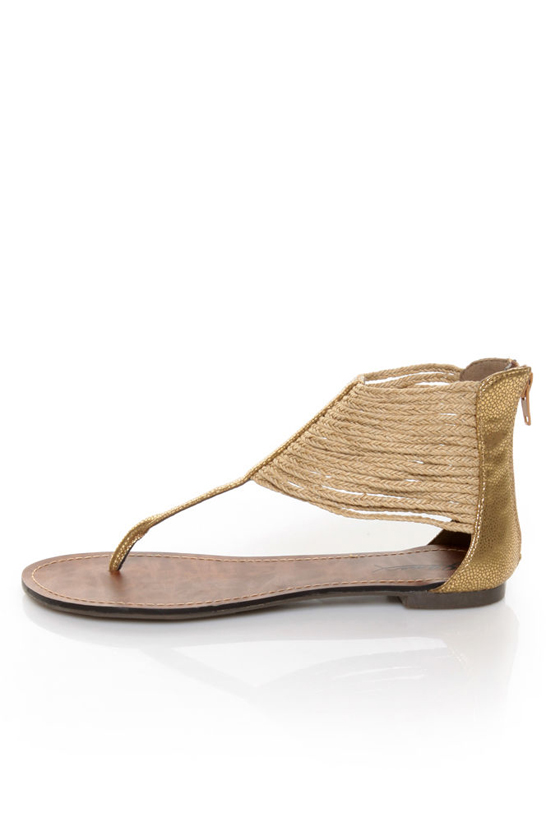 GoMax Berdine 46 Gold Braid Cuffed Thong Sandals