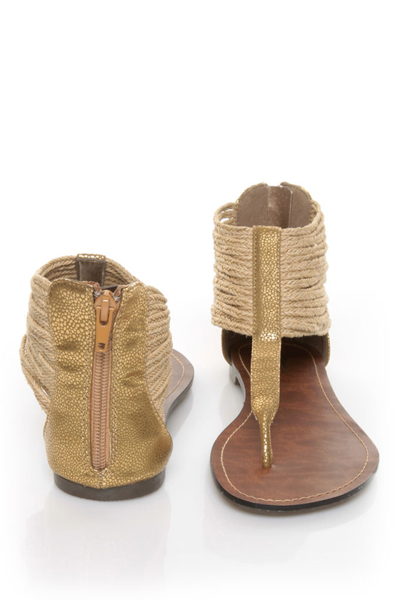 GoMax Berdine 46 Gold Braid Cuffed Thong Sandals