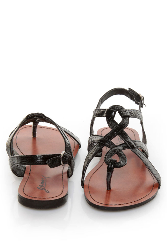 GoMax Berdine 59 Black Strappy Thong Sandals