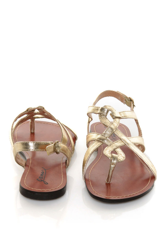 GoMax Berdine 59 Gold Strappy Thong Sandals