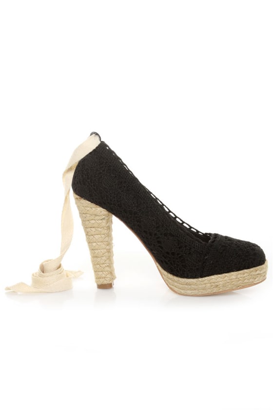 GoMax Fresh 01 Black Crocheted Espadrille Heels - $55.00