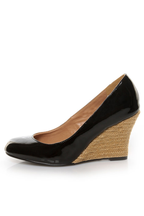 GoMax Jinger 01 Black Patent Espadrille Wedges