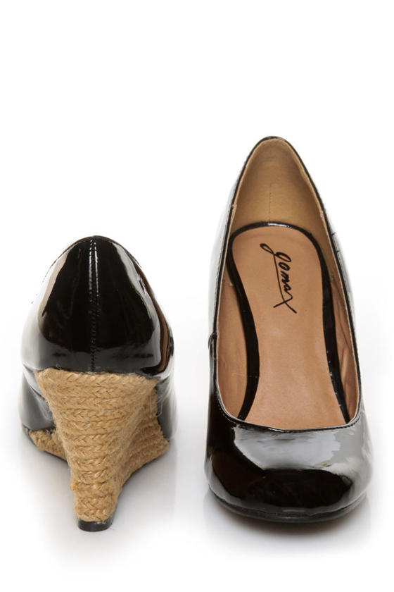 GoMax Jinger 01 Black Patent Espadrille Wedges