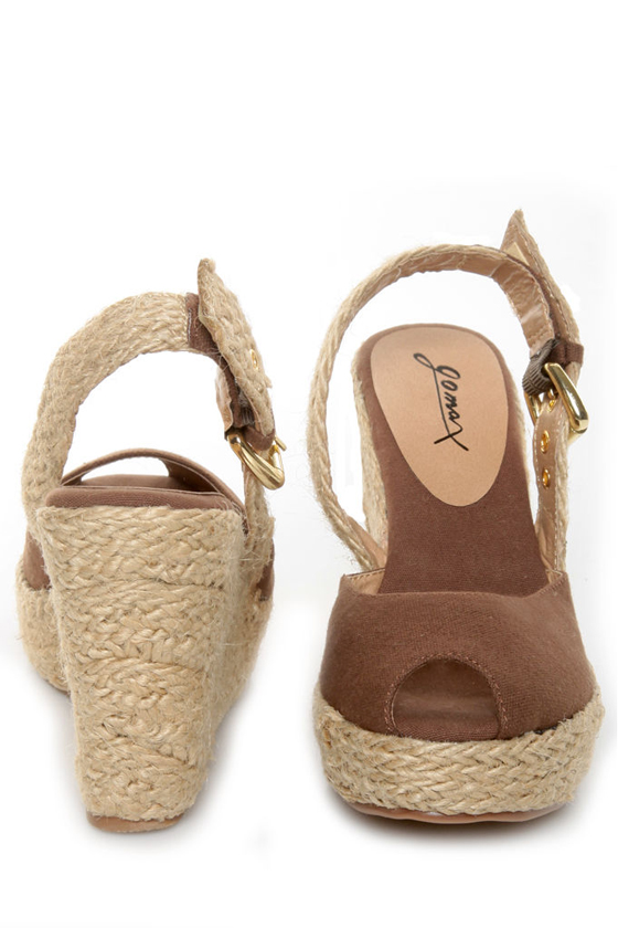 GoMax Moki 08 Brown Canvas Espadrille Wedge Sandals