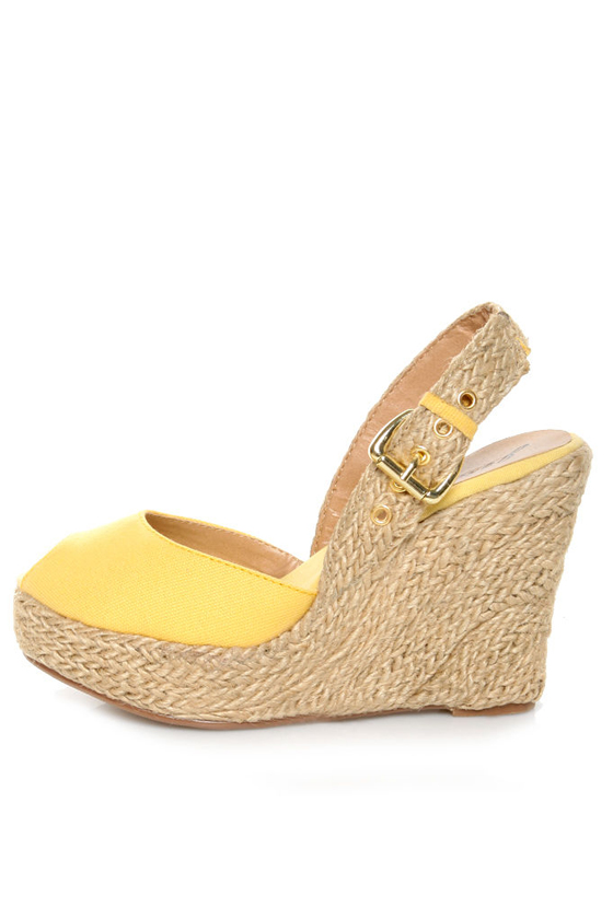 GoMax Moki 08 Yellow Canvas Espadrille Wedge Sandals