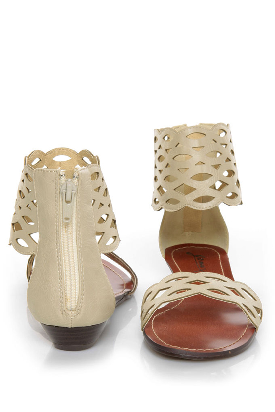 GoMax Sweet Dreams 08 Beige Laser Cutout Ankle Cuff Sandals