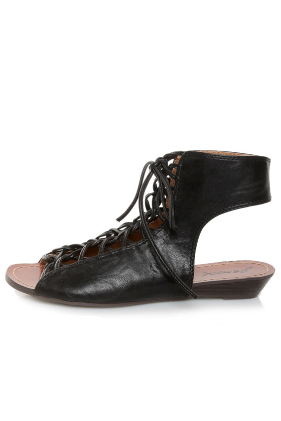 GoMax Sweet Dreams 13 Black Lace-Up Ankle Cuff Sandals