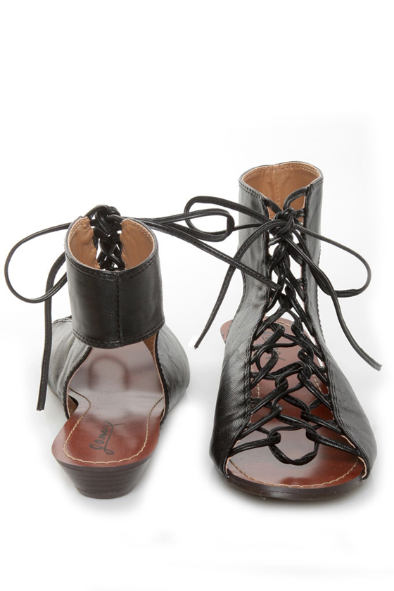 GoMax Sweet Dreams 13 Black Lace-Up Ankle Cuff Sandals