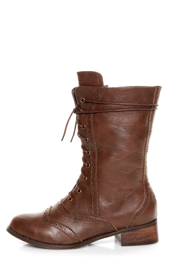 Break 3 Brown Brogue Lace-Up Oxford Boots - $38.00 - Lulus