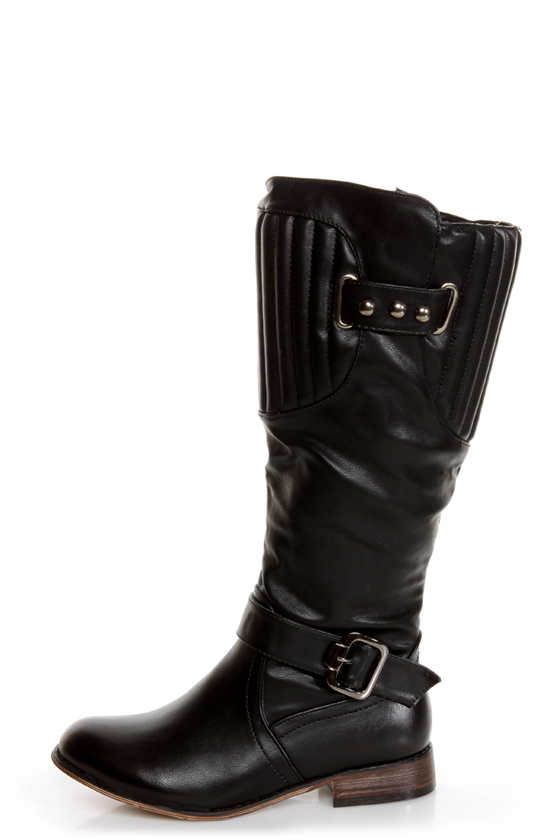 Cowgirl 1 Black Quilted Collar Belted Riding Boots