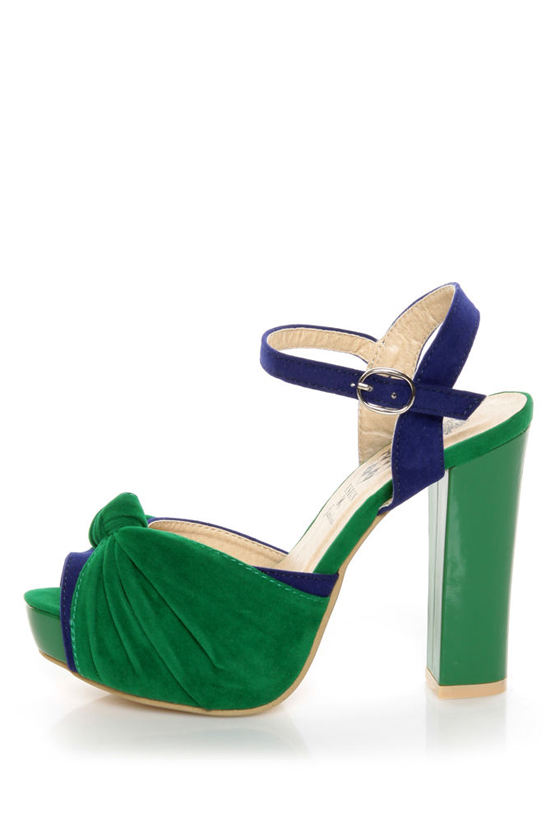 Erika 1 Green and Blue Knotty Peep Toe Platform Sandals