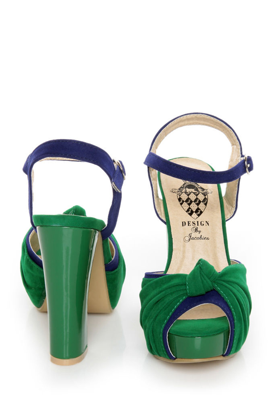 Erika 1 Green and Blue Knotty Peep Toe Platform Sandals
