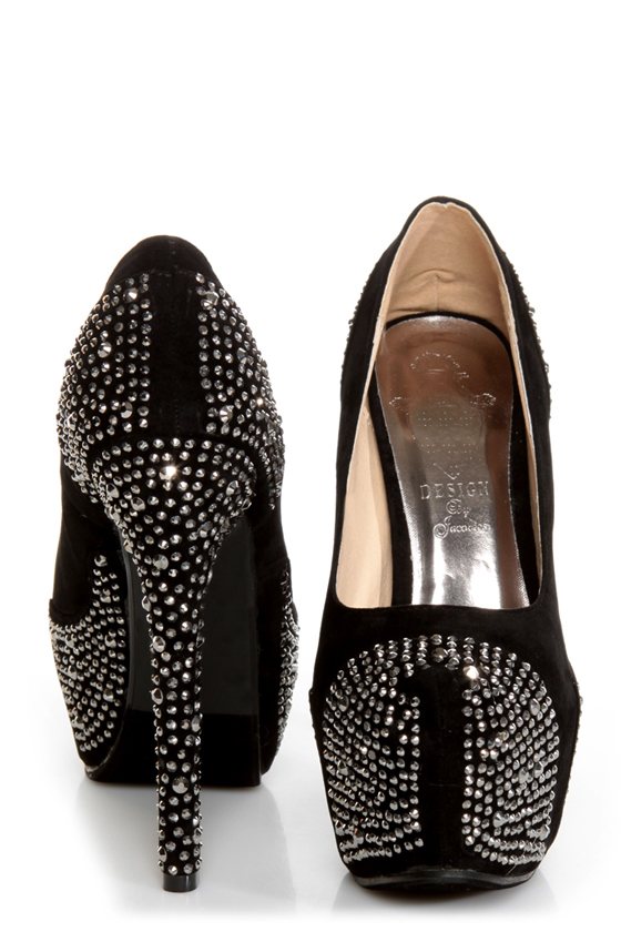 Flirt 2 Black Rhinestone Studded Platform Pumps