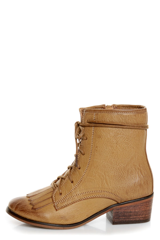 Pisa 25 Taupe Kiltie Lace-Up Ankle Boots