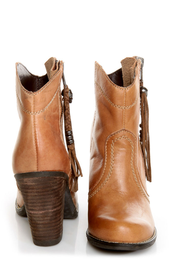 Kelsi Dagger Hanly Cognac Leather High Heel Ankle Boots