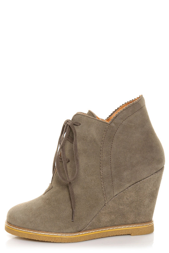 wedge suede booties with laces