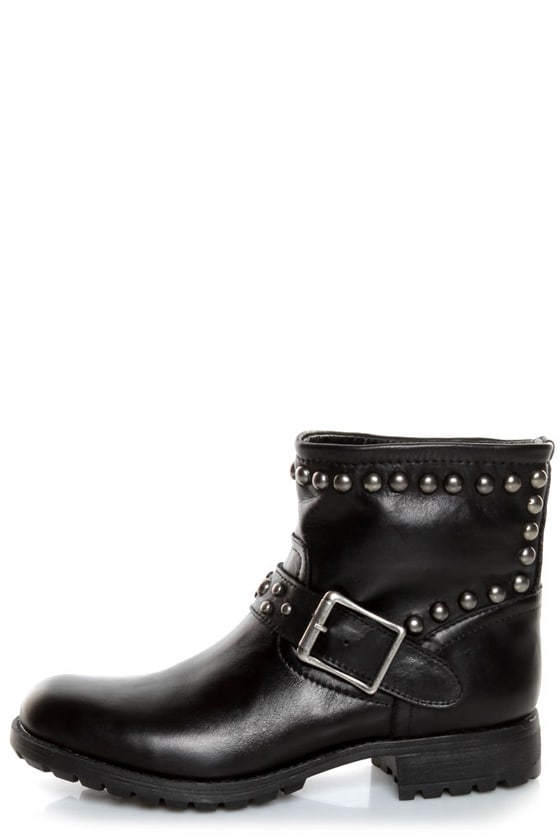 Kelsi Dagger Max Black Leather Studded Ankle Boots