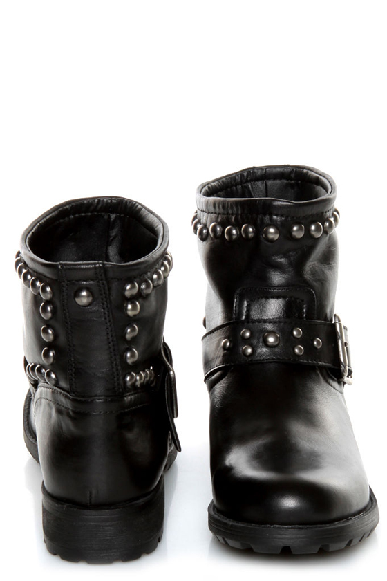 Kelsi Dagger Max Black Leather Studded Ankle Boots