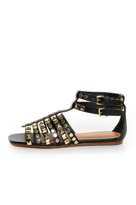 Kelsi Dagger Roxy Black Studded Gladiator Sandals