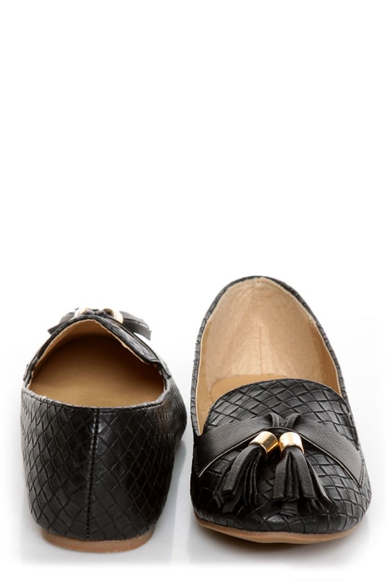 Messina 12 Black Textured Tassel Smoking Slipper Flats