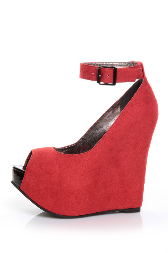 Luichiny Angel Lina Red Peep Toe Super Wedges
